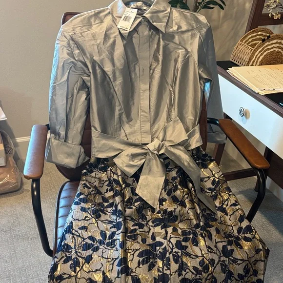 NWT Rickie Freeman Teri Jon taffeta floral front-button cocktail dress, Size 8 - Picture 15 of 15